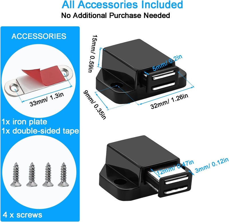CBRIVE Store Small Magnetic Push to Open Cabinet Hardware 4 Pack Push to Open Door Latch Push Latches for Hidden Door Push Release Drawer Pull Touch Lock Tip On RV Closet Close Strong Pop Out, Black - Image 3